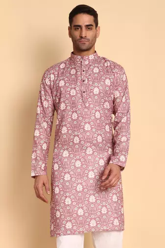 Vineheart digital print knee length kurta mandarin collar mandarin collar green small