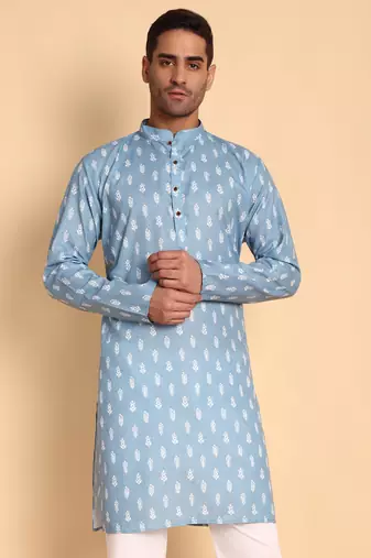 Botalical damask digital print knee length kurta mandarin collar mandarin collar beige small