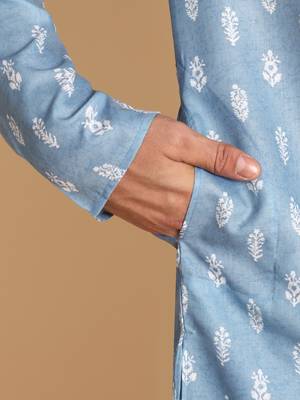 Botalical damask digital print knee length kurta mandarin collar mandarin collar beige small 4
