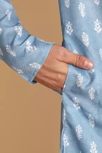 Botalical damask digital print knee length kurta mandarin collar mandarin collar beige small