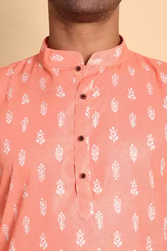 Botalical damask digital print knee length kurta mandarin collar mandarin collar blue small
