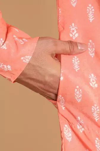 Botalical damask digital print knee length kurta mandarin collar mandarin collar blue small