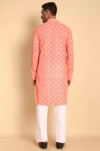 Botalical damask digital print knee length kurta mandarin collar mandarin collar blue small