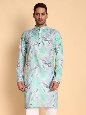 Flamestitch cheveron digital print knee length kurta mandarin collar mandarin collar rama small 1
