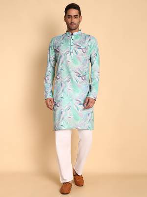 Flamestitch cheveron digital print knee length kurta mandarin collar mandarin collar rama small 2