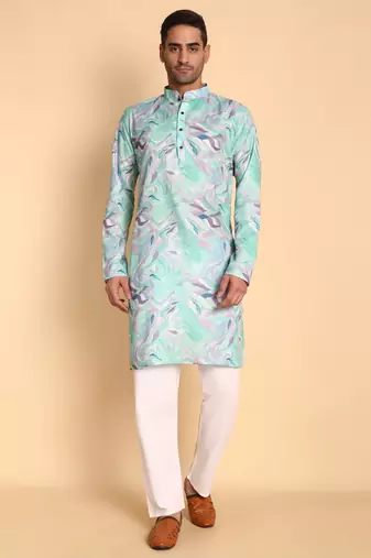 Flamestitch cheveron digital print knee length kurta mandarin collar mandarin collar rama small
