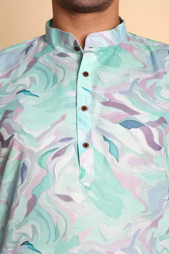 Flamestitch cheveron digital print knee length kurta mandarin collar mandarin collar rama small