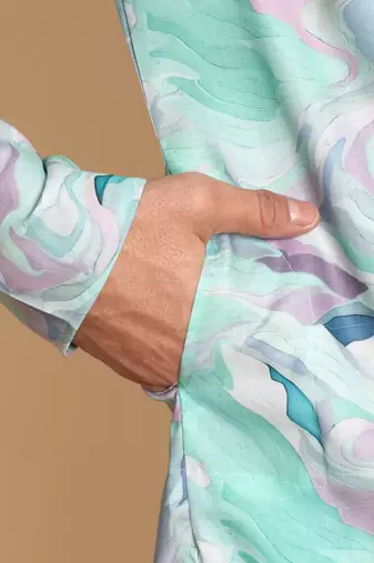 Flamestitch cheveron digital print knee length kurta mandarin collar mandarin collar rama small