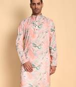 Impressionist digital print knee length kurta mandarin collar mandarin collar peach small