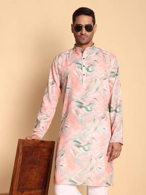 Impressionist digital print knee length kurta mandarin collar mandarin collar peach small 2