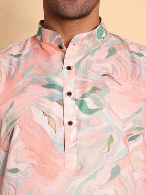 Impressionist digital print knee length kurta mandarin collar mandarin collar peach small 3