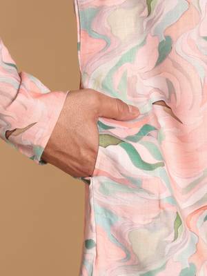 Impressionist digital print knee length kurta mandarin collar mandarin collar peach small 4