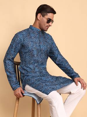 Greek fret digital print knee length kurta mandarin collar mandarin collar cream  small 1