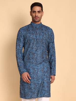 Greek fret digital print knee length kurta mandarin collar mandarin collar cream  small 2