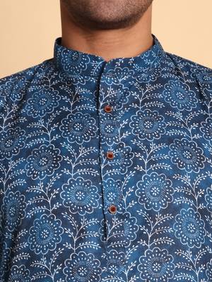 Greek fret digital print knee length kurta mandarin collar mandarin collar cream  small 3
