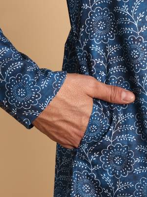 Greek fret digital print knee length kurta mandarin collar mandarin collar cream  small 4