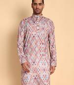 Chinoiserie digital print knee length kurta mandarin collar mandarin collar cream small