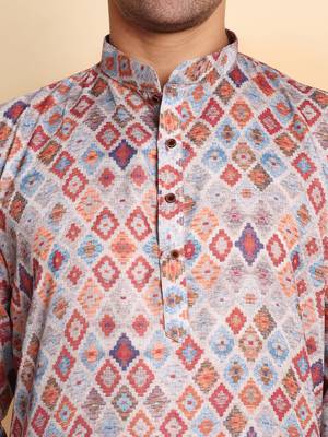 Chinoiserie digital print knee length kurta mandarin collar mandarin collar cream small 3