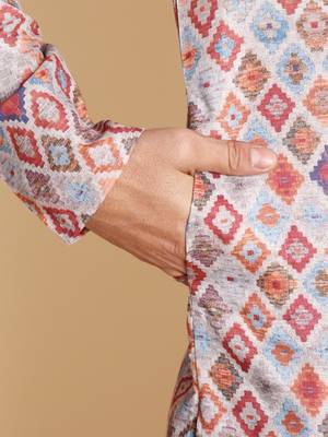 Chinoiserie digital print knee length kurta mandarin collar mandarin collar cream small 4
