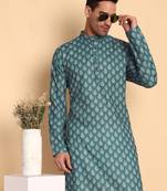 Ikat kilim digital print knee length kurta mandarin collar mandarin collar grey small