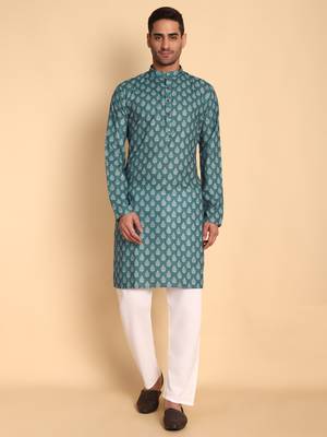 Ikat kilim digital print knee length kurta mandarin collar mandarin collar grey small 2