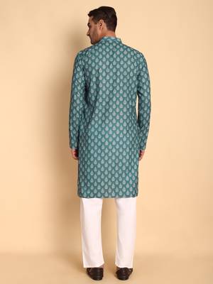 Ikat kilim digital print knee length kurta mandarin collar mandarin collar grey small 5