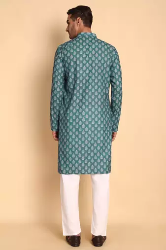 Ikat kilim digital print knee length kurta mandarin collar mandarin collar grey small
