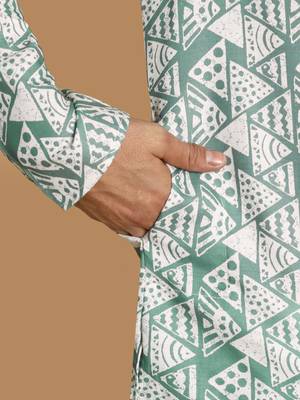 Retro fleur de lis digital print knee length kurta mandarin collar mandarin collar teal small 4