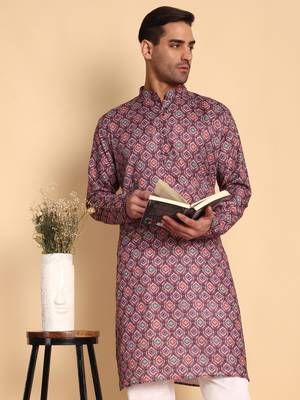Hammock ogee digital print knee length kurta mandarin collar mandarin collar grey small 1