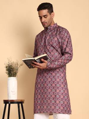 Hammock ogee digital print knee length kurta mandarin collar mandarin collar grey small 2