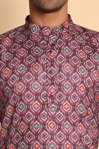 Hammock ogee digital print knee length kurta mandarin collar mandarin collar grey small