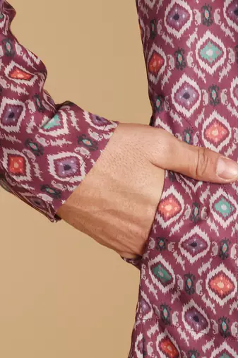 Hammock ogee digital print knee length kurta mandarin collar mandarin collar grey small