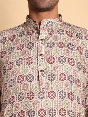 Moroccan damask digital print knee length kurta mandarin collar mandarin collar maroon small 3