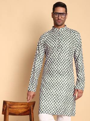 Persian faded deco digital print knee length kurta mandarin collar mandarin collar white small 1