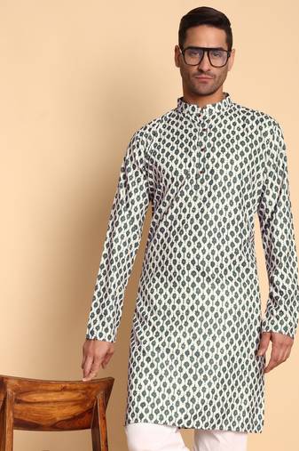 Persian faded deco digital print knee length kurta mandarin collar mandarin collar white small