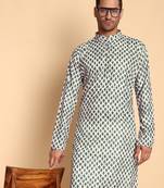 Persian faded deco digital print knee length kurta mandarin collar mandarin collar white small
