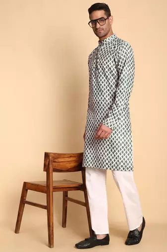 Persian faded deco digital print knee length kurta mandarin collar mandarin collar white small