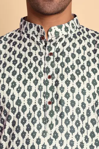 Persian faded deco digital print knee length kurta mandarin collar mandarin collar white small