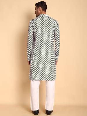 Persian faded deco digital print knee length kurta mandarin collar mandarin collar white small 5