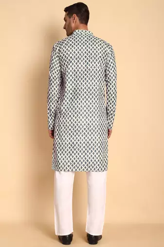 Persian faded deco digital print knee length kurta mandarin collar mandarin collar white small