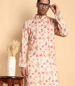 Rustic deco tie digital print knee length kurta mandarin collar mandarin collar cream small