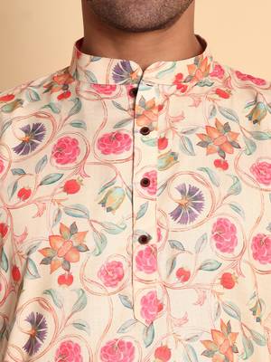 Rustic deco tie digital print knee length kurta mandarin collar mandarin collar cream small 3