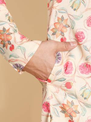 Rustic deco tie digital print knee length kurta mandarin collar mandarin collar cream small 4