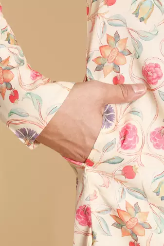 Rustic deco tie digital print knee length kurta mandarin collar mandarin collar cream small