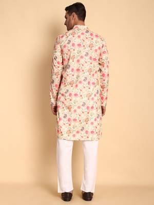 Rustic deco tie digital print knee length kurta mandarin collar mandarin collar cream small 5