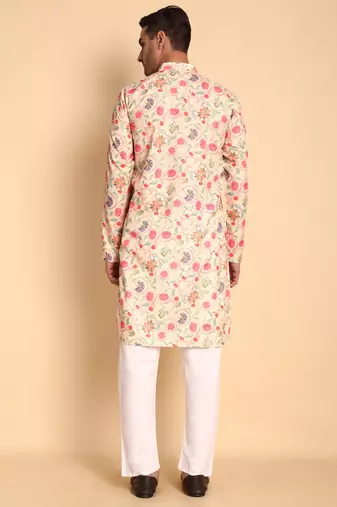 Rustic deco tie digital print knee length kurta mandarin collar mandarin collar cream small