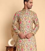 Art nouveau batik digital print knee length kurta mandarin collar mandarin collar chikoo small