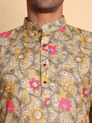 Art nouveau batik digital print knee length kurta mandarin collar mandarin collar chikoo small 3