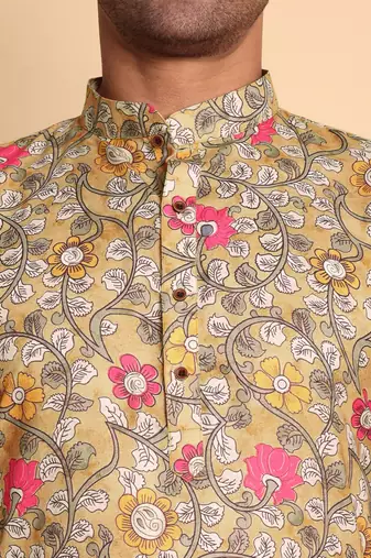 Art nouveau batik digital print knee length kurta mandarin collar mandarin collar chikoo small