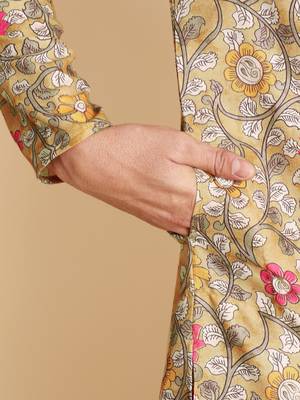 Art nouveau batik digital print knee length kurta mandarin collar mandarin collar chikoo small 4